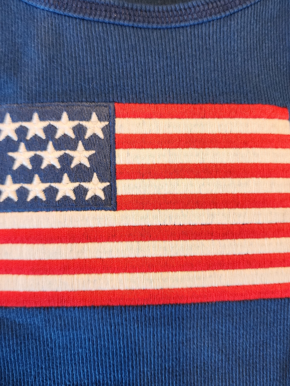 ZENANA LT NAVY Ribbed Tank with American Flag Patch. USA 🇺🇲 Razerback - Picture 2 of 4